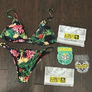 NWT Dixxon black pink green Hulu Bikini XL top & bottom swim tanning suit
